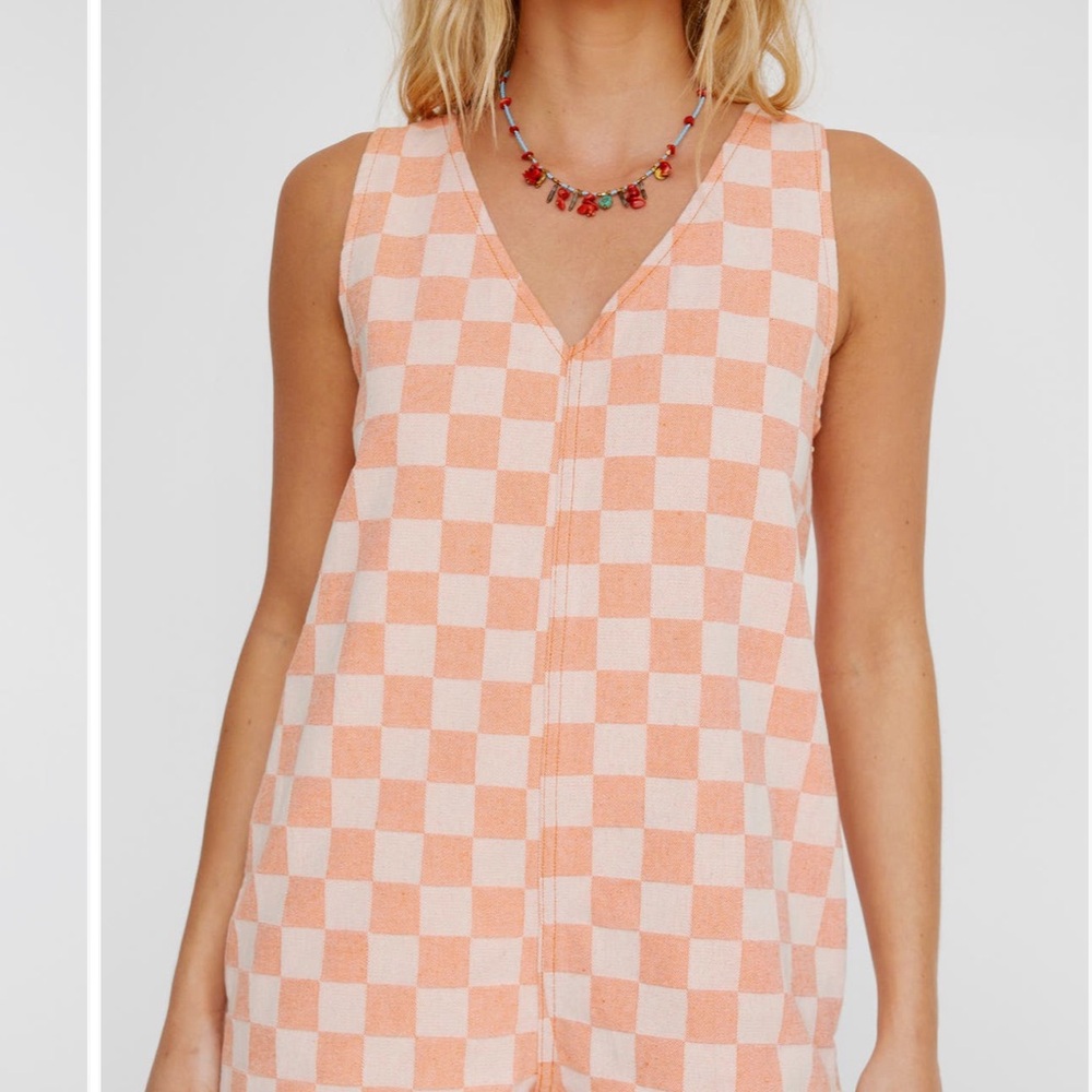 Nasty Gal Peach and White Checkered Jumpsuit